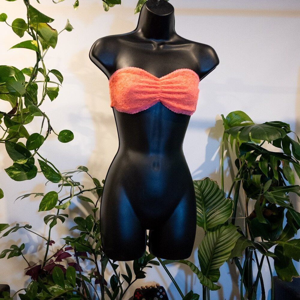 Forever 21 Coral Floral Lace Tube Top, Size M